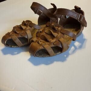 OshKosh Brown Leather Fisherman Retro Cork Sandals Toddler Girls Sz 5 Adjustable